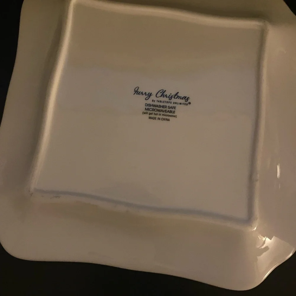 Furry Christmas Reindeer Stag Deer Caribou Poinsettia Ceramic Salad Plate 7.5in